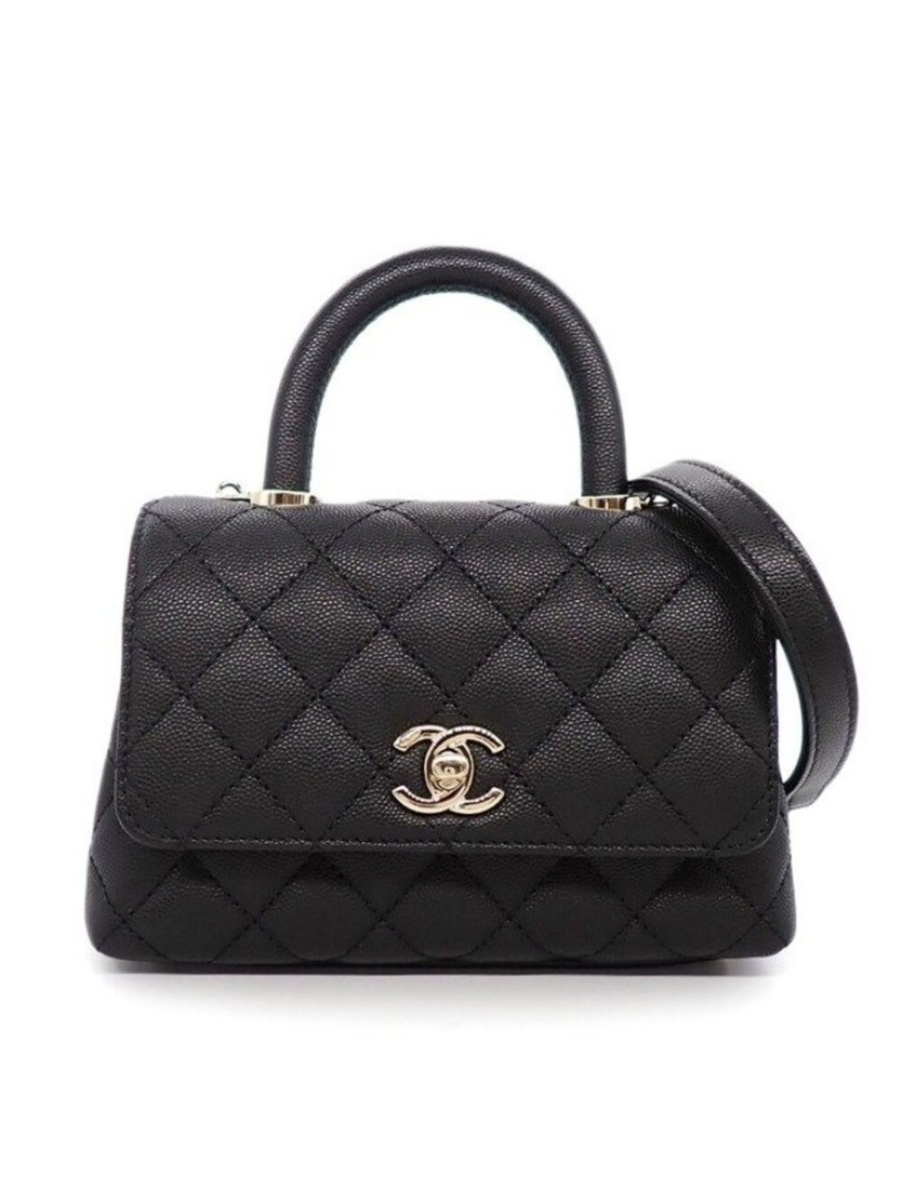 Chanel Shoulder Bag Quilted Herehandle Xxs Top Handle Mini Black Caviar Leather